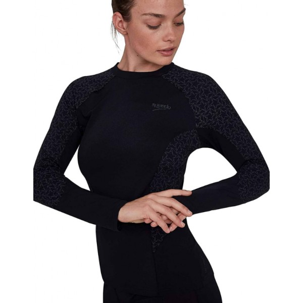 Kostume për not me mang të gjata, për Femra - SPEEDO Women's Long Sleeve Rash Guard Swim Top, Black/Oxide Grey,